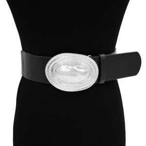 Gold Oval Buckle Wide Accent Elastic Statement Belt